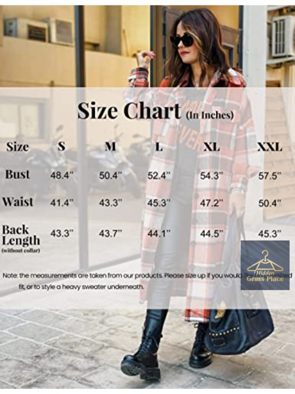 Women's Long Plaid Flannel Button Down Jacket Coat Fall - Picture 6 of 6